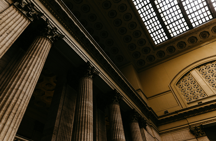 Classical columns inside a grand interior